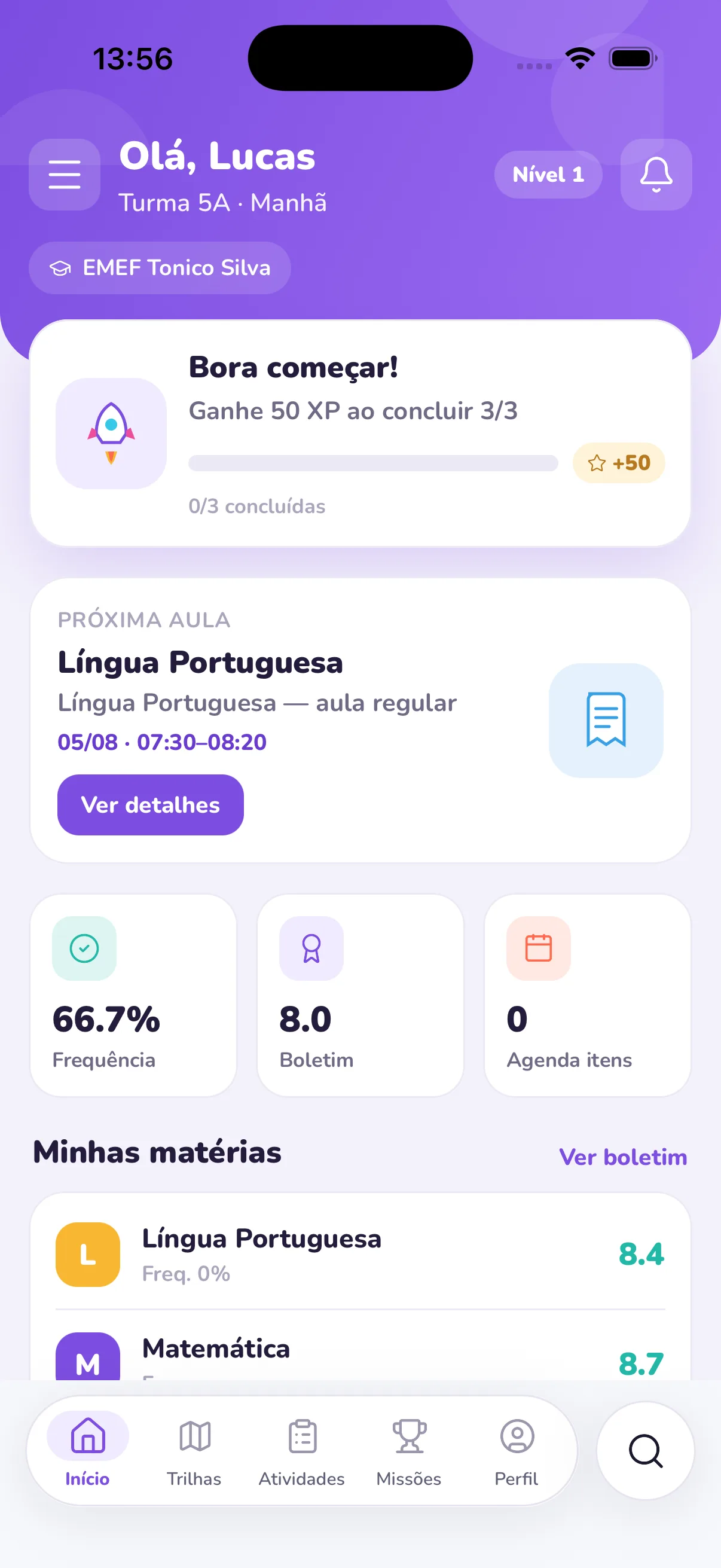Interface do portal Colabore para o perfil Aluno