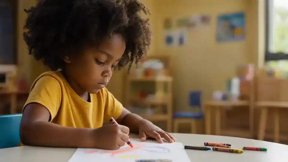 Criança desenhando em uma sala de aula